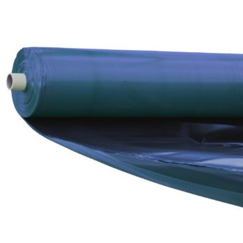 Blaue OXY TWIN Barrierefolie auf Rolle, ausgepackt, zeigt zwei Folien