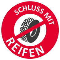 Rote Stop-Grafik mit durchgestrichenem Reifen in der Mitte